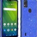 2 x Generic for Cricket Icon 5 Case Compatible with AT&T ATT Motivate 4 Leather Phone Case Cover [with Tempered Glass Screen Protector] [360 Degree rotationRing Support] SF-L, CSK-blue