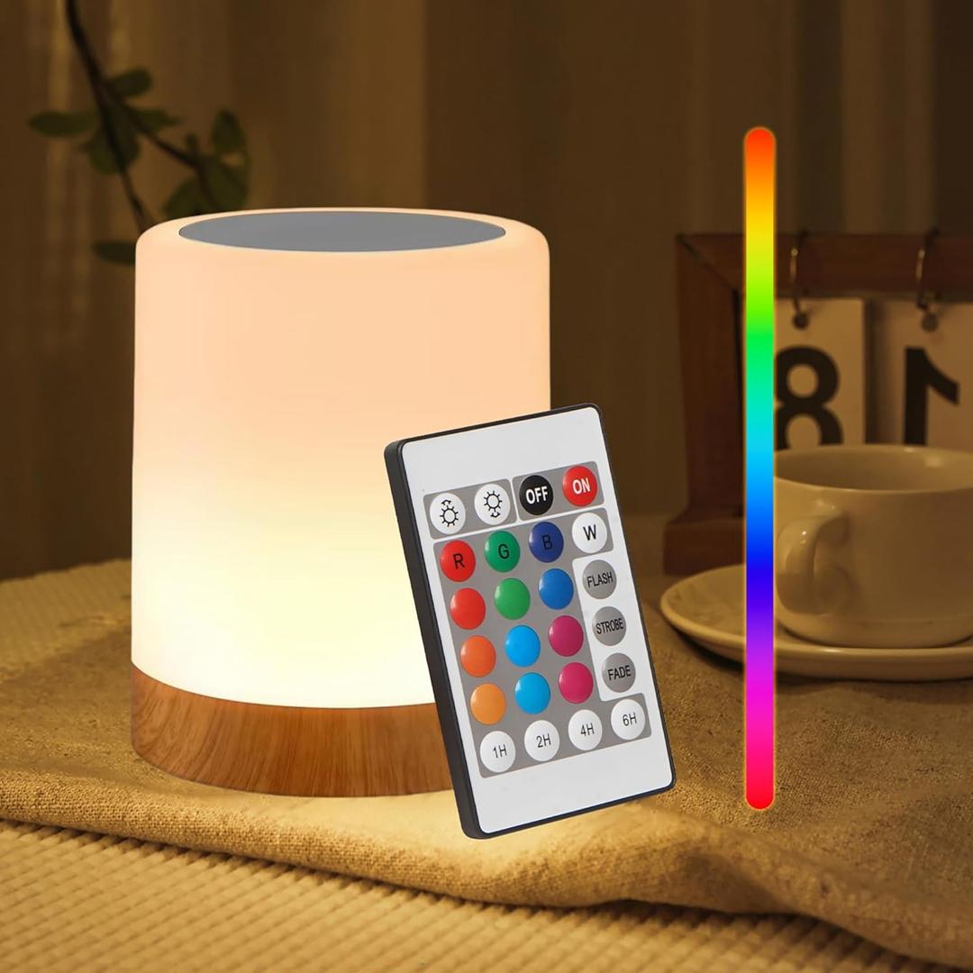 Portable Touch Small Night Light, 13 RGB Colors and 5 Brightness Levels USB Rechargeable Cordless LED Lamp with Remote Control and Timer for Bedroom Nursery Kids Room Nightstand
