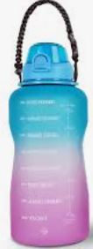 AQUAFIT 1 Gallon Water Bottle with Time Marker - Straw & Chug Lid - BPA Free Gym Water Bottle with Straw - Big Gallon Jug (Blue, 128 oz - 2 Lids)