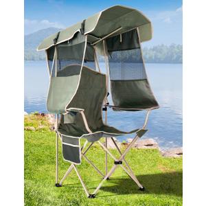 Docusvect Folding Camping Chair with Shade Canopy for Adults, Canopy Chair for Outdoors Sports with Cup Holder, Side Pocket for Camp, Beach, Tailgates, Fishing - Support 330 LBS, Adult Size