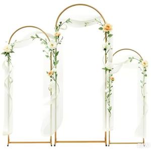 DOEWORKS Backdrop Arch Stand Set of 3 for Wedding, Metal Balloon Flower Arch Stand Frame Background Decoration for Anniversary, Party, Banquet, Gold