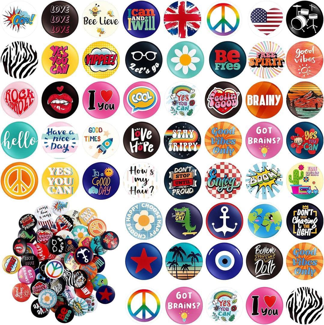 Kigeli 50 Pcs 80's Buttons Pins 1 Inch/ 25 mm Retro Punk Button Pin Slogans Sayings Pinback for Backpacks Bags Hats Jeans