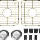 Stainless Steel Kitchen Sink Grid,13.2" x 11.6" x 1.2" Sink Protectors with Center Drain Hole,Sink Rack for Bottom of Sink, Sink Bottom Grid with Sink Strainers, Gold,2Pack