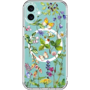 bicol for iPhone 16 Plus Case with Screen Protector - Wireless Charging Compatible, Enhanced Camera Protection - Clear Acrylic Phone Cover with Trendy Floral Design for Women - Butterfly Flowers