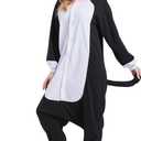 Skeleton Adult Animal Onesie Pajamas Unisex Fleece Cosplay Costume Sleepwear for Halloween & Home Wear (Black Cat, XL)