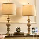 SAIWEYA 27.5" Farmhouse Table Lamps Set of 2 Bedside Nightstand Lamp with USB C+A Ports & AC Outlet, 3 Way Dimmable Touch Lamps for Bedroom Living Room Office Rustic Lamp
