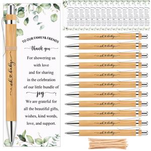 Yeaqee 50 Sets Greenery Baby Shower Pen Gifts for Guest Greenery Woodland Baby Shower Favors Retractable Pens Bamboo Pens Gender Reveal Greeting Cards Souvenirs Prizes