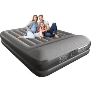 Ezyrest Queen Air Mattress Waterproof and Easy-to-Clean, Blow Up Mattress with Built-in Pump, Durable Inflatable Mattress with Pillow Design Suitable for Naps, Hosting a Friend and Camping