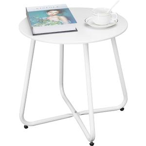 Outdoor Table Small Patio Side Table Waterproof Round Metal Side Table Weather Resistant Portable Outdoor and Indoor End Table for Garden, Balcony, Yard (White), 17.7D x 17.7W x 17.9H in