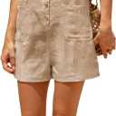 Yeokou Women Cotton Linen Romper Sleeveless V Neck Button Down Wide Leg Short Overalls Casual One Piece with Pockets, Size: L