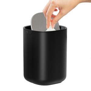 CEROELDA Mini Desktop Garbage Can with Swing-Top Lid, 0.4 Gal/1.5L Tabletop Garbage Can, Small Wastebasket for Bathroom Countertop, Vanitie, Coffee Area, or Office (Black)