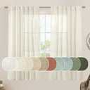 LAMIT Semi Sheer Linen Window Curtains 63 Inch Length, Light Filtering Neutral Curtain Panels Farmhouse Back Tab and Rod Pocket Drapes for Bedroom, Cream Ivory, 2 Panels, 52 x 63 Inch (Natural)
