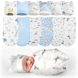 Ramede 6 Pack Preemie Swaddle Blanket with Hats Sleep Swaddle for Baby Boy Girl Preemie Newborn Sacks Soft Cotton Wearable (Planet,Blue)