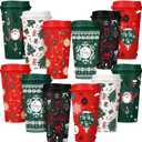 Pickmesh 12 Pack Christmas Coffee Cups Gifts Bulk 16 oz Reusable Coffee Cup Tumblers with Lid Plastic Cups Travel Mug Thank You Gifts for Women Coworkers Holiday Drinks (Retro Style)