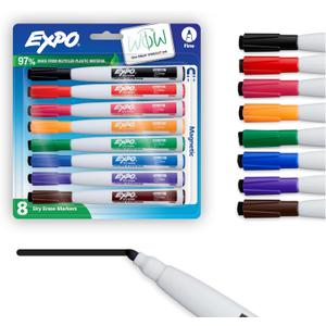 Expo Magnetic Dry Erase Markers with Eraser Fine Tip Assorted 8 Count