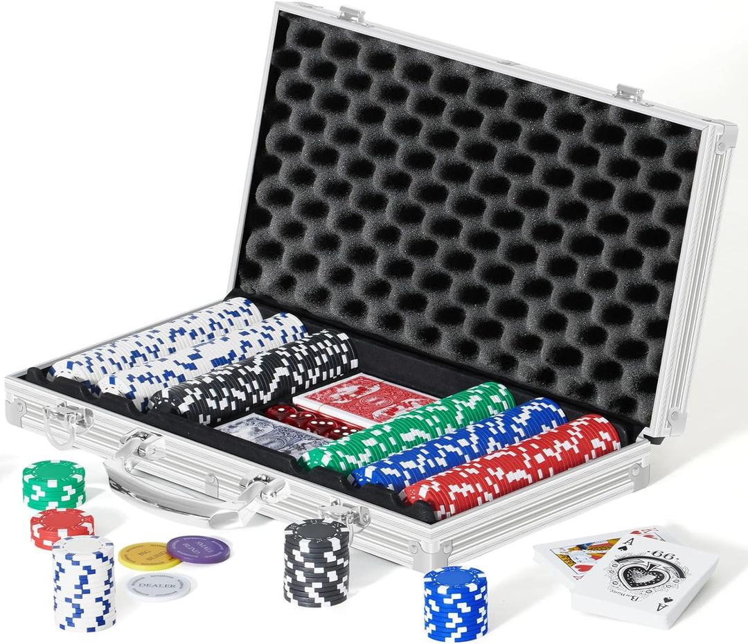 Boyzhood Poker Chips,300 Pcs Poker Set with Aluminum Travel Case,11.5 Gram Poker Chips Set for Texas Holdem Blackjack Gambling