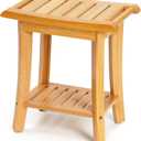 Bamboo Shower Bench Inside Shower Stool with Storage Shelf, Spa Bath Chair for Bathroom, Seat or Organizer for Living Room, Bedroom and Garden - Great for All Ages Elderly (Small, Natural) (Small 16x10x17 Inch)