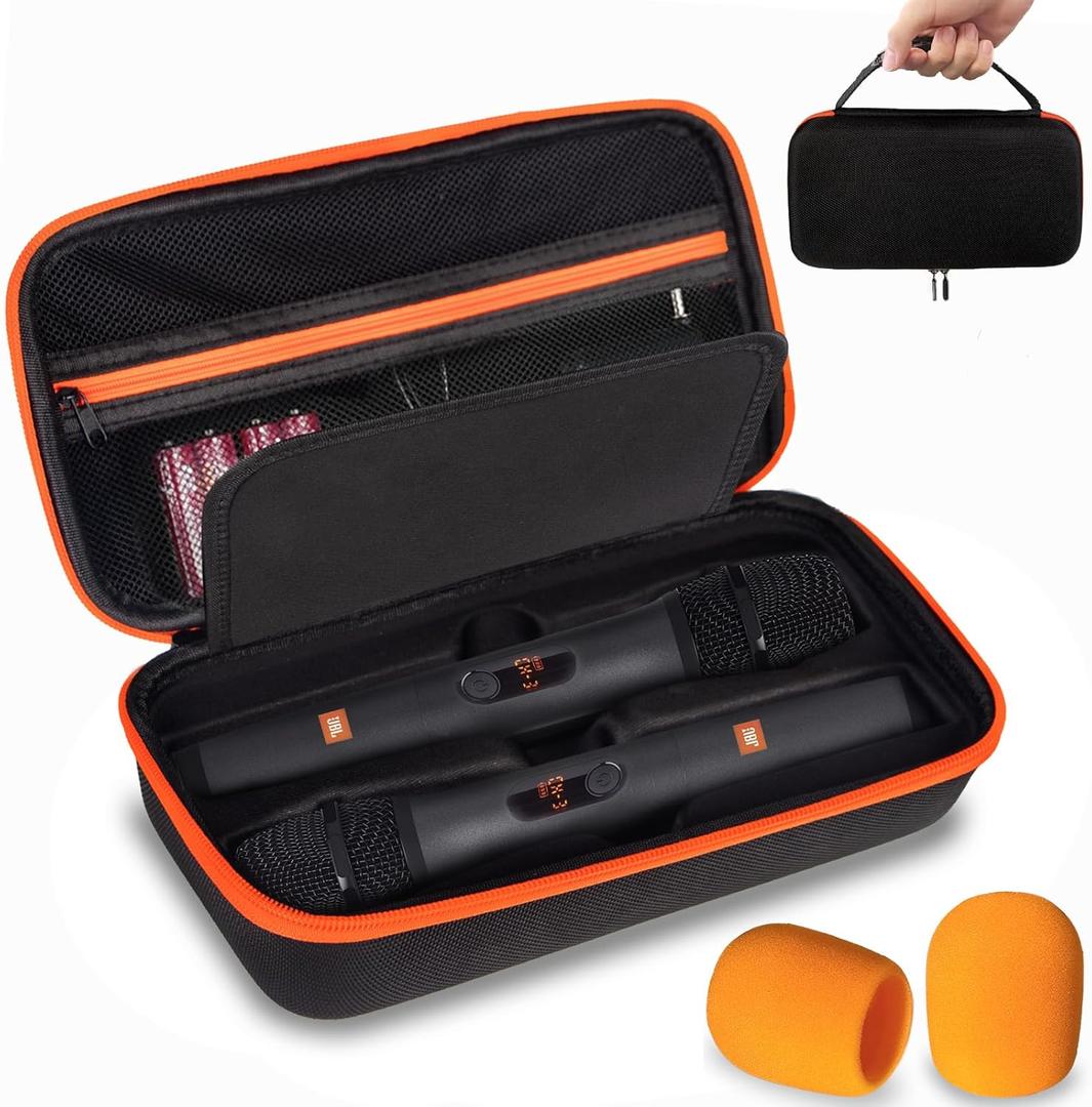 Wireless Microphone Case Compatible with JBL Wireless Two Microphone System, Dual Wireless Microphone Case for Party Box, Singing Karaoke for JBL Mic, Receiver, Adapter, AA Batteries-Orange (Box Only) (Organge)