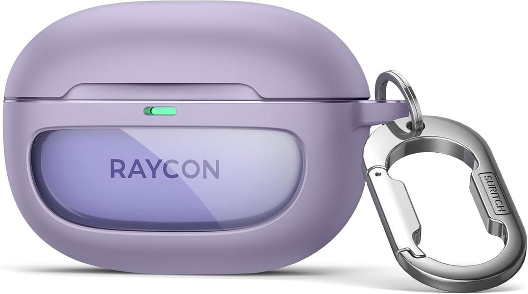 SURITCH Case for Raycon Everyday Earbuds (2024 Edition), Shockproof Magnetic Case for Raycon Bluetooth True Wireless in-Ear Buds Headphones, Protective Cover with Magnetic Lid Lock & Carabiner, Purple