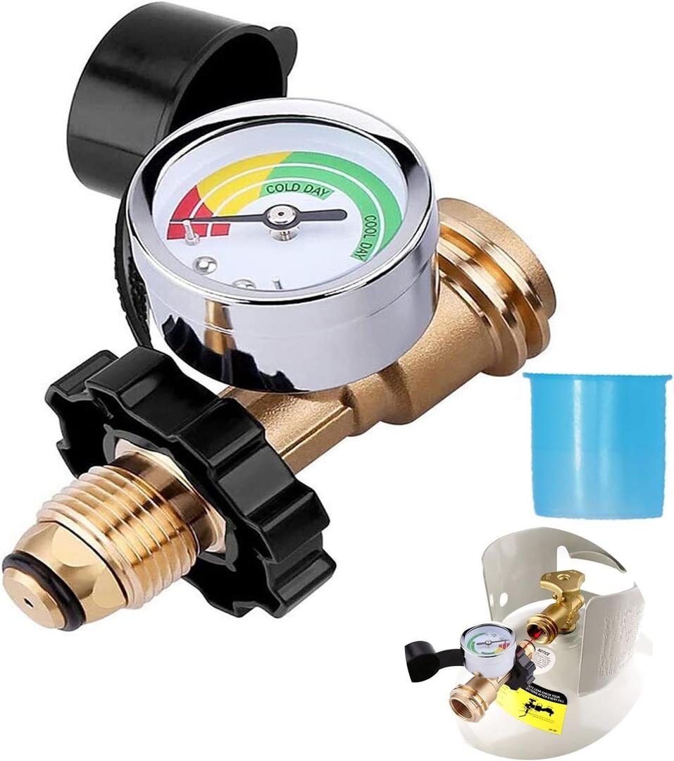 100 lb Propane Tank Adapter, Universal Fit Pol to Qcc1 Propane Tank Adapter Converts Pol to Qcc1 / Type 1, Propane Gauge for 100 lb Propane Tank- Old to New Connection Type, Solid Brass.