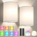 Battery Operated Wall Sconce Set of Two: 10000mAh Wireless Wall Light with Rechargeable Magnetic Bulb - Dimmable Wall Lamp with 7 RGB Colors - Linen Shade Sconces with Remote for Bedroom Living Room