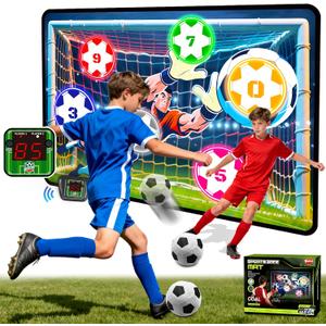 VATOS Electronic Scoring Soccer Toy Game Set for Kids, Indoor Outdoor Soccer Training Target with Real-Time Scoring, 2 Modes, Fabric Goal and 2 Soft Balls, Fun Sport Birthday Ages 3+