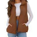 MEROKEETY Womens 2025 Puffer Vest Sleeveless Zip Up Quilted Coat Stand Collar Gilet Jacket With Pockets (Small, Brown)