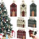 Thyle 24 Pcs Wooden Christmas Village Door Hanging Ornament Farmhouse Xmas Tree Tag Decoration Rustic Wooden House for Craft Small Hanging Ornament for Winter Gift Decor (Colorful)