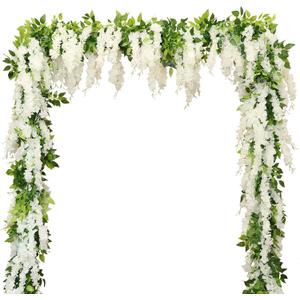 dallisten Wisteria Artificial Flowers Garland, 4Pcs 7.2Ft/Piece Silk Fake Wisteria Vine Kit, Hanging Flower for House Outdoor Garden Ceremony Outside Wedding Arch Floral Decor (4, White)