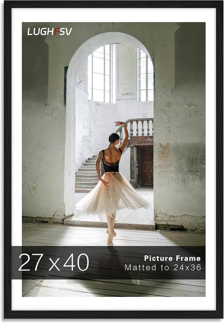 27x40 Large Picture Frame for Wall, Vertical or Horizontal Wall Hanging Large Poster Frame for Photo and Posters, Poster Frame 24x36 with Mat 27x40 Without Mat (27X40 -1 Pack, Black)