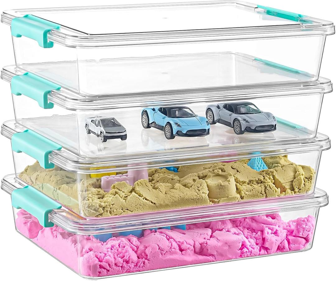 Stebopum 6 QT Clear Plastic Storage Bins with Lids, Stackable Sensory Bin Tools, Arts Crafts Organizers and Storage Containers with Lids for Home, Office, Classroom and Workshop Organization, 4 Pack