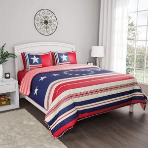 3-Piece Full/Queen-Size Quilt Set - Glory Bound Microfiber Patriotic Americana Flag Bedspread with Pillow Shams by Lavish Home