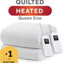 Sunbeam Premium Quilted Electric Heated Mattress Pad, 60" x 80", 12 Heat Settings, 12-Hour Auto Shut-Off, Machine Washable, Extra-Soft, White