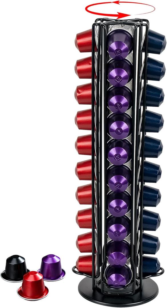 Black 40 Pods Coffee Pod Holder for OriginalLine Capsules  40 Pods Capacity, Countertop Coffee Capsule Carousel Organizer, Space-Saving Storage Rack