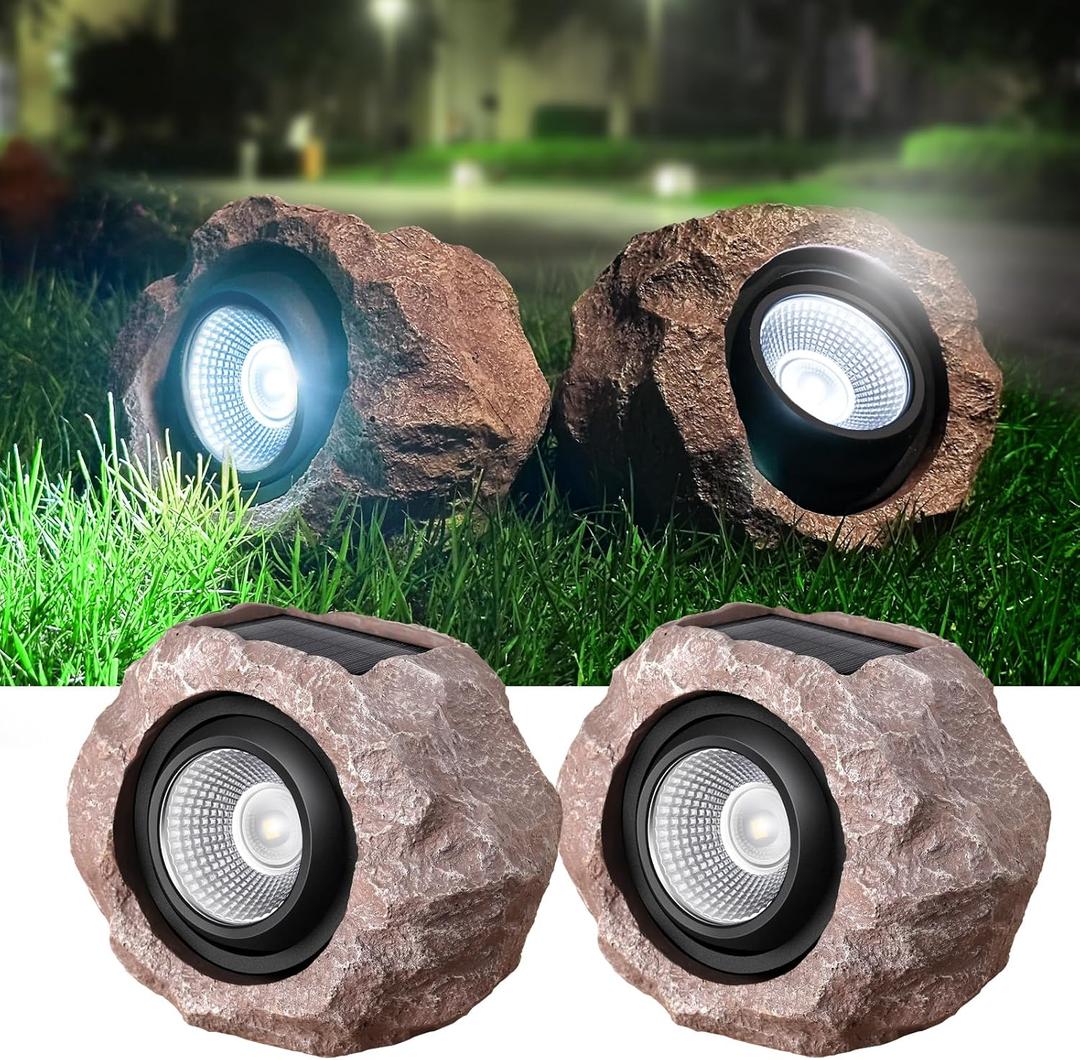 Timeflies Solar Rock Lights Outdoor, 2 Pack Super Bright Solar Spot Lights Outdoor IP65 Waterproof Solar Yard Lights, Auto On/Off Garden Decor for Outside Paths, Sidewalks, Yards, Landscapes, Patios