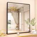 New Upgrade 40X32 Inch Wall Mounted Bathroom Mirror, Black Metal Frame Rounded Rectangle Mirror, Bathroom Vanity Mirror with Tempered Glass for Washroom Bedroom Living Room