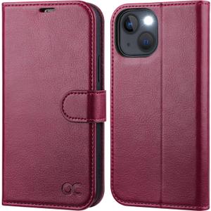 OCASE Compatible with iPhone 13 Wallet Case, PU Leather Flip Folio Case with Card Holders RFID Blocking Kickstand [Shockproof TPU Inner Shell] Phone Cover 6.1 Inch 2021 (Burgundy)