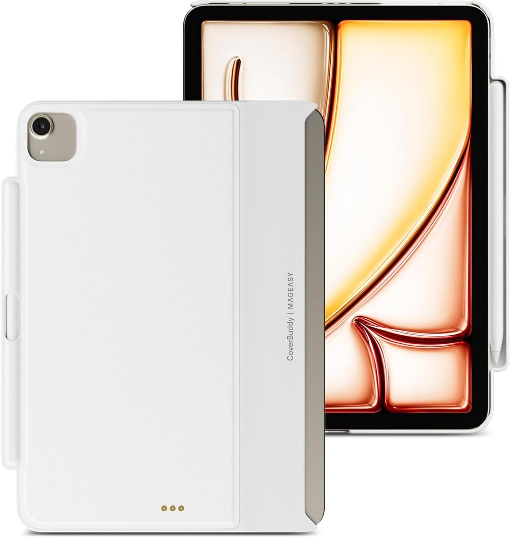 MAGEASY CoverBuddy Magic Keyboard Compatible Case for iPad Air 11" (M4 2026 / M3 2025 / M2 2024, 8th/7th/6th Gen) iPad Case fits Magic Keyboard with Pencil Holder Heat Dissipation (Leather White 5.05)