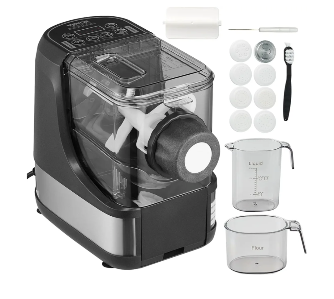 VEVOR Electric Pasta Maker, 150W Automatic Noodle Maker Machine with 8 Pasta Shapes, 4 Intelligent Modes, 500g Flour Capacity Pasta Maker Machine with Measuring Cups, Cleaning Brush for Home Kitchen