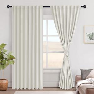 Hiasan Blackout Curtains 84 Inches Long Extra Wide Curtains for Living Room Noise Reducing Blackout Drapes for Bedroom Rod Pocket Room Darkening Drapes with Tiebacks,Ivory,2 Panels,70" X 84"