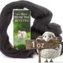 Desert Breeze Distributing 100% Natural Merino Wool Roving - Premium Combed Top Merino Roving Wool - Tapestry, Spinning, Wet Felting & Needle Felting Supplies - 21.5 Micron - 1 oz, Color Black