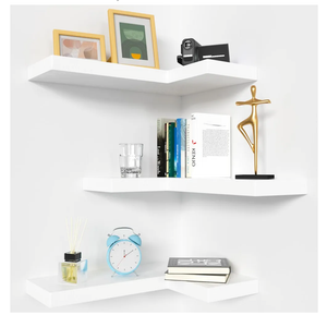 NATURE'S SOURCE Corner Floating Shelves with Invisible Brackets, Corner Shelves Wall Mounted Set of 3, Bedroom Bathroom Kitchen Living Room Office- Modern Style 16.6" x 6" (White)