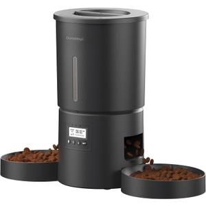 Automatic Dual Cats Feeder for 2 Cats,6 Meals/Day,12 Portions/Meal,Dual Power Auto Pet Feeder Dry Food Dispenser,Flexible Schedule Timer 10S Voice Record (Black, ABS Dual Bowls)