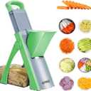 Safe Mandoline Slicer for Kitchen, 5 in 1 Vegetable Chopper, Mandolin Potato Slicer with Thickness Adjuster, French Fry Cutter, Veggie Dicer Faster Kitchen Slicer for Meal Prep Green (Green)