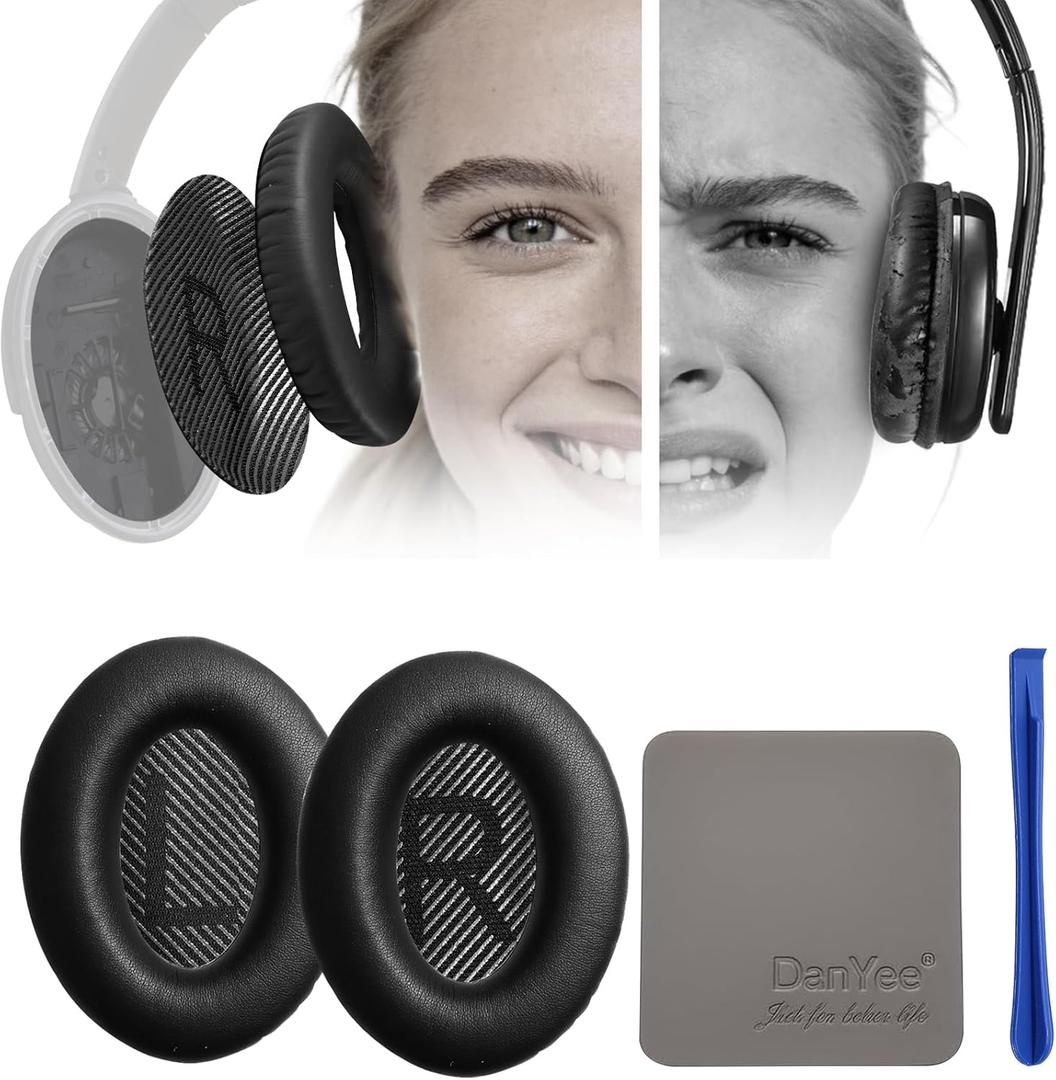 DanYee Noise-canceling Bose Earpads Replacement for Bose QC15 25 35&35II-Restore Canceling Noise-Block Noise as Original During Commute- Sweatproof & Secure Fit-Soft Memory Foam-Easy Install-Black