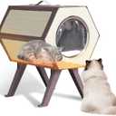 Heated Cat House for Outdoor Winter,Combined Cat Condo with Adjustable Temperature and Time Insulated Outdoor or Indoor Cat Shelter for Feral with Escape Door (White and Brown, 1 Set)