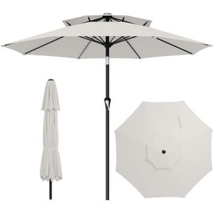 AreShark 10ft 2 Tiers Patio Umbrella - Outdoor Umbrella Waterproof UV Protection, Market Table Umbrella w/Push Button Tilt&Crank for Pool, Porch, Garden(Ivory)