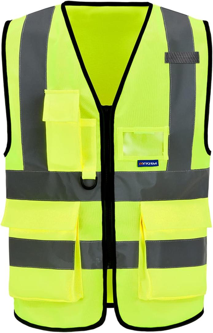 A-SAFETY 7pocket High Visibility Safety Vest Zipper, Construction Vest Reflective Strips ANSI/ISEA Standards for Motorcycle, Running,work, Bicycle Riding Outdoor Activities, Yellow, Size: X-Large