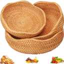 3 PCS Rattan Bread Basket - 3 Size Authentic Handmade Decorative Woven Baskets for Kitchen, Round Rattan Fruit Baskets Bowls for Table, Kitchen Decor