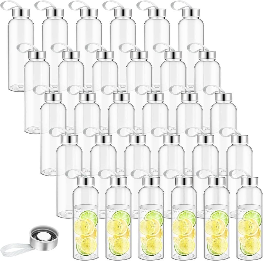 Zubebe 40 Pcs Reusable Water Bottles Bulk Clear Bottles with Stainless Steel Leak Proof Lids Acrylic Bottles with Nylon Carrying Strap Shaker Bottles for Water, Milk, Smoothie, Juice Beverage